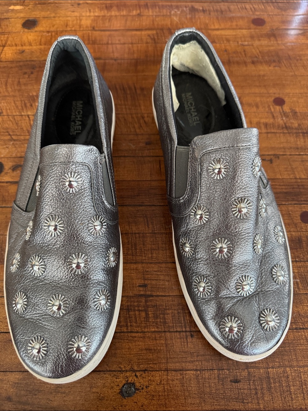 MICHAEL Michael Kors Metallic Silver Studded Slip-On Sneakers